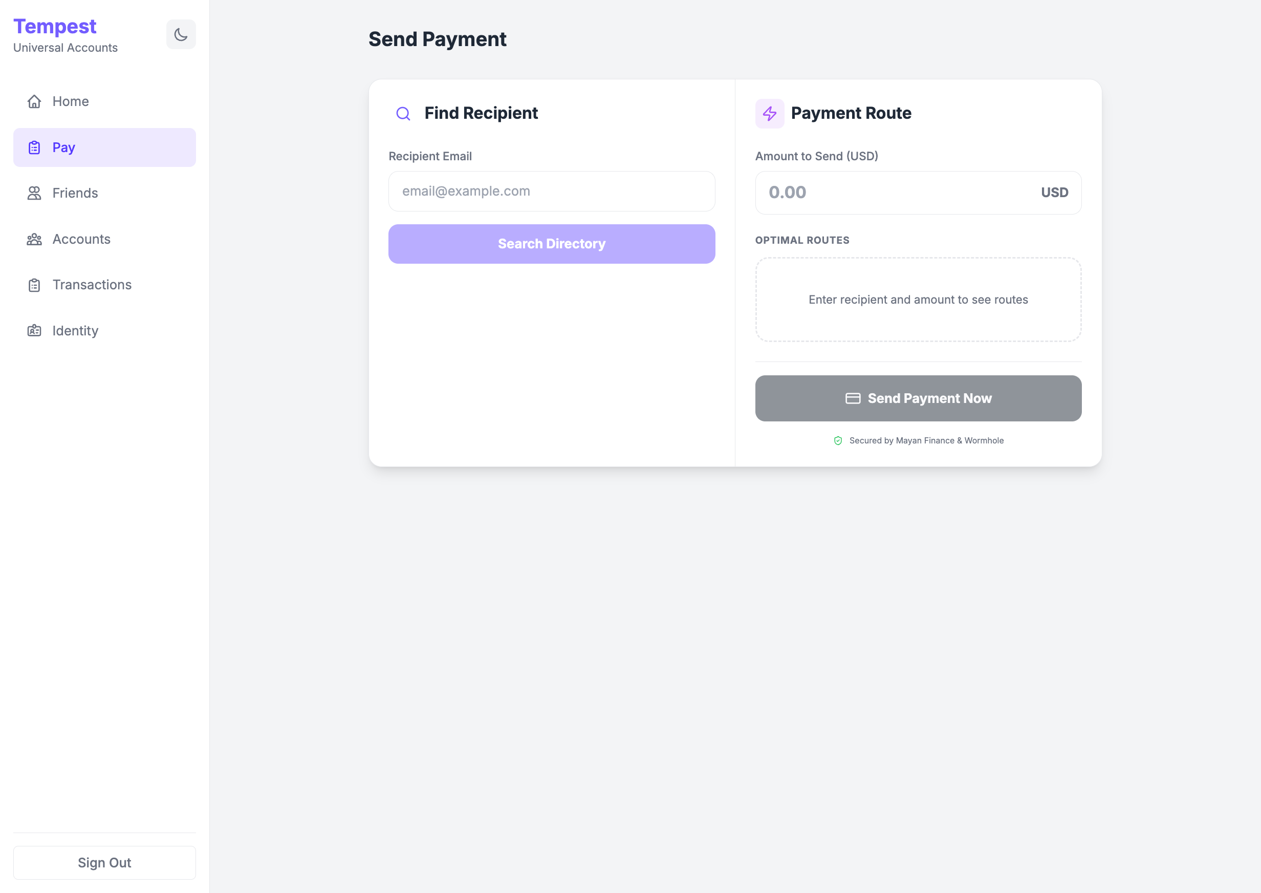 Original Tempest send payment prototype
