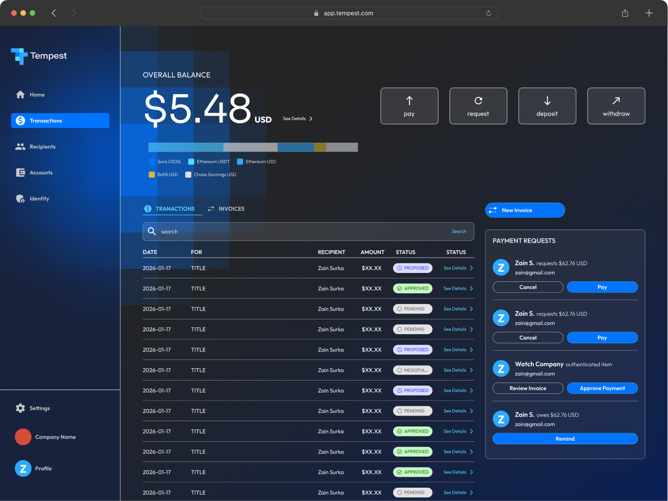 Transaction sidebar